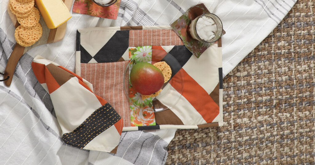 Sheets to Eats upcycled placemats, napkins and coasters from Sustainable Sewing.