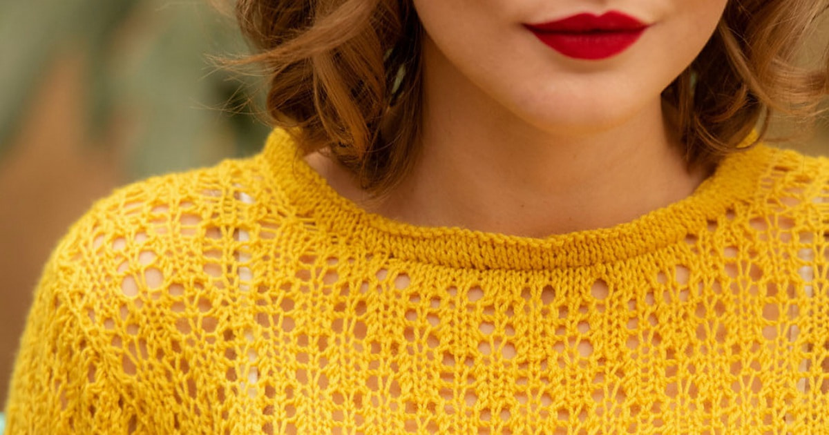 A preview of the Marmoset Pullover, a spring lace knitting pattern.