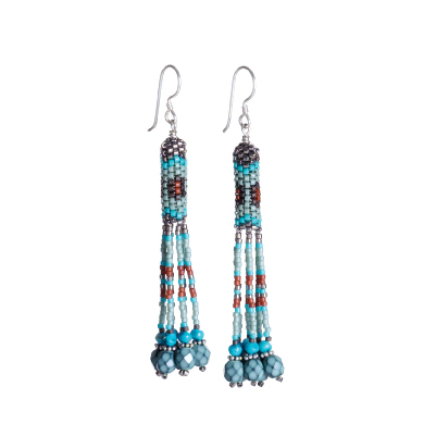 Mary Tofoya’s Peyote Tassel Earrings feature classic Native American style.