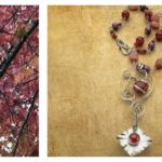 Fall leaves in the Pacific Northwest, Photo: Tammy Honaman; Sandra Lupo’s Sun Worship Duo necklace, Photo: Jim Lawson